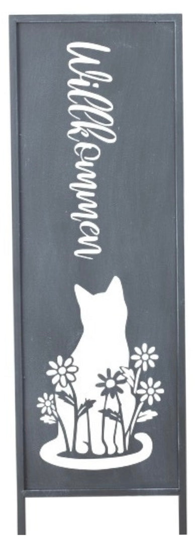 Metall-Schild "Willkommen" mit Katze & Hund