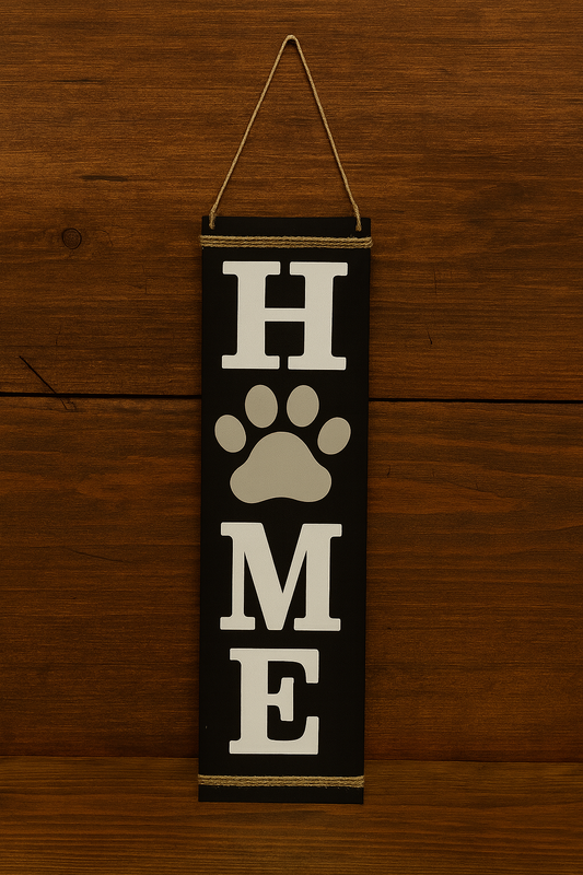 Holzschild HOME mit Pfote