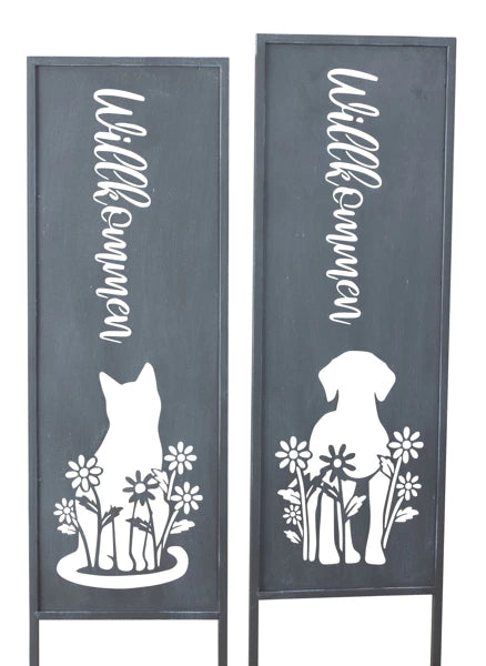 Metall-Schild "Willkommen" mit Katze & Hund