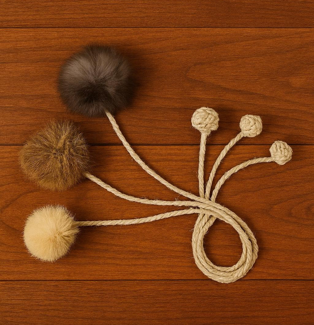 Kaninchenfell Ball Katzenspielzeug mit Bio-Hanfseil